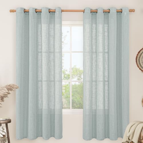 Image of LAMIT Linen Blended Curtains 72 inch for Bedroom, Linen Textured Light Filtering Drapes Bronze Grommet Boho Neutral Panels for Farmhouse /Living Room, 2 Panels, 52 x 72 Inch, Greyish Blue
