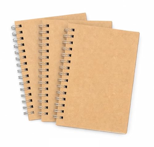 Image of AccuPrints (Pack of 3 A6 Spiral Notebook, Kraft Cover, Unruled, 160 Pages, 148mm x 105mm, Pocket Diary for Writing and Sketching