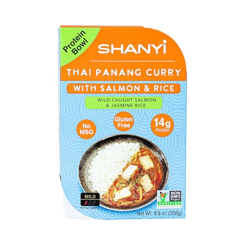 Shanyi Protein Bowl with Wild Caught Fish and Jasmine Rice, Premium Protein Dense Ready to Eat Microwaveable Meal, Gluten Free On The Go Meals, No MSG, 250g, 8.8oz, 6 Packs of Healthy Microwave Meals