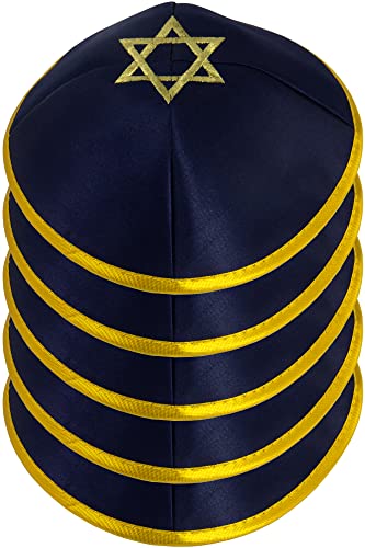 Image of Pack of 5-Pcs Hq 20cm Satin /Velvet Kippah with Silver /Gold String+Star of David for Men & Boys, Israel Kippot Bulk