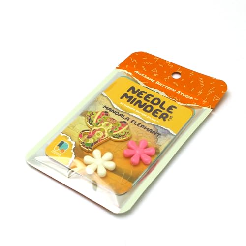 Image of Awesome Pattern Studio Mandala Elephant Magnetic Needle Minder + 2 Needle Threaders. Enamel Pin for Cross Stitch, Embroidery and Craft