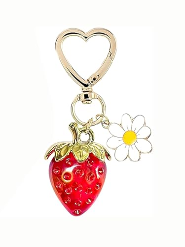 Cute Strawberry Keychain Bag Charms Heart Daisy Key Chains Accessories Decor for Women Girls