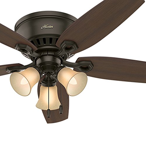 Image of Hunter Fan 52 inch Low Profile Ceiling Fan in New Bronze with Toffee Glass Light Kit, 5 Blade (Renewed)
