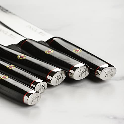 Enso Sg2 7 Piece Acacia Slim Knife Block Set - Made In Japan - 101 Layer Stainless Damascus #TOP3