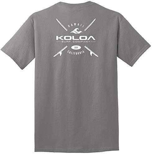 Joe's USA - Men's Koloa Surf, Cross Boards Logo, Heavy Cotton T-Shirt (Large-Medium Grey - White Logo)