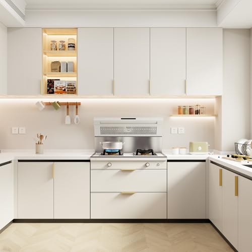 Image of Goldenwarm 25 Pack 3-3 /4in Finger Edge Pulls for Gold Drawer Pulls | Aluminum Alloy, Gold Cabinet Handles, Edge Pulls for Cabinets, Brushed Brass Handles, For Drawers, Dressers, Screws Included