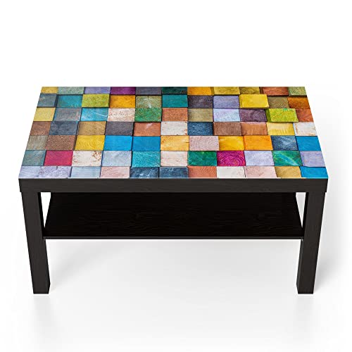 DEQORI Glastisch | schwarz groß 90x50 cm | Motiv Buntes Holzmosaik |...