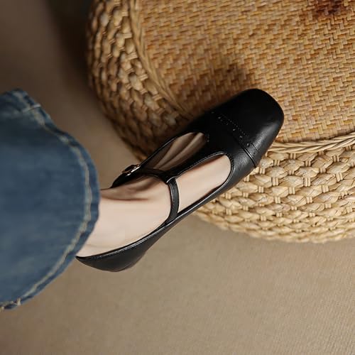 Women's Square Toe Low Chunky Heel Mary Jane Walking Shoes Fashion T-Strap Ccomfortable Ballet Flats Wedding Party Date Work Dress Shoes4