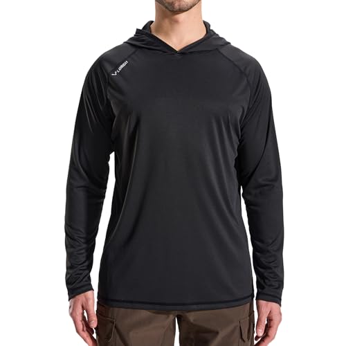 LOOGU Men's UPF 50+ Sun Protection Hoodie Shirt Long Sleeve, Rash Guard SPF T-Shirts for Fishing Hiking Solid Black