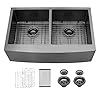 36 Black Farmhouse Sink Double Basin - Lordear 36 Inch Farm Sink Gunmetal Black Stainless Steel Apron Front Double Bowl 50/50 Farmer Kitchen Sink Basin