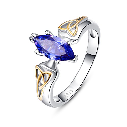 Merthus 5x10mm Marquise Cut Simulated Tanzanite 925 Sterling Silver Irish Trinity Knot Celtic Ring for Women Size 6