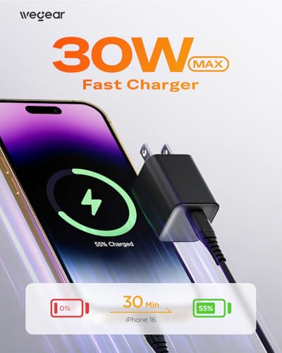 2-Pk Wegear 30W USB-C GaN III Wall Charger Block & Cable (Black or White) - image 2