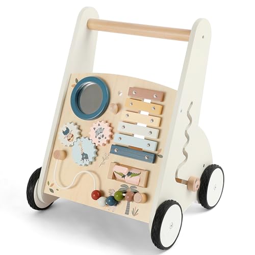 Freniland Wooden Baby Walker，Baby Walker with Wheels for Toddlers 18M+，Montessori Toys with Bead...
