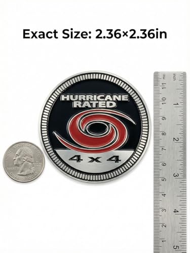 Image of 2 pcs Car Emblem 4 x 4 Metal Automotive Badge 3D Metal Car Badges Emblems Round Emblem Decals Car Badge Decals Stickers Compatible with Vehicles Trucks SUV RV Decorations (Hurricane)