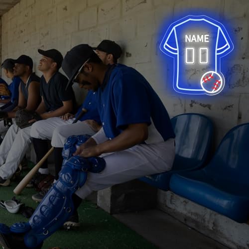 Image of Custom Baseball Jersey Neon Signs for Wall Decor Baseball Neon Sign with Custom Name and Number Personalized Sports Neon Light for Bedroom Sports Light Up Sign LED Signs for Baseball Lover Gifts