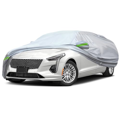 Image of AUQDD 6-Layers Premium Sedan Car Cover Waterproof All Weather Weatherproof UV Sun Protection Snow Dust Storm Resistant Outdoor Exterior Custom Form-Fit Full Padded Car Cover with Straps 205 inch-214 inch K5