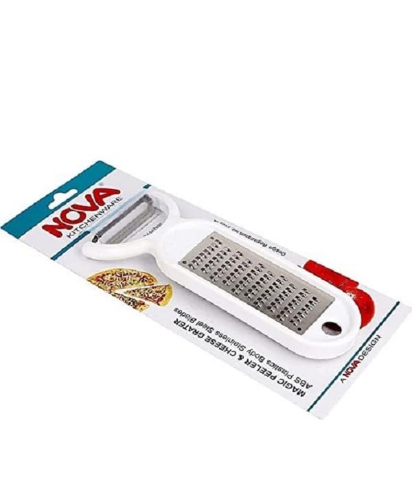 KEYCHAINEX 2 in 1 Grater Cum Peeler Steel for Cheese and Vegetables,Cheese Slicer, Greater for Kitchen Steel, Ginger Grater, Vegetable Grater, Set of 1, White, 659854