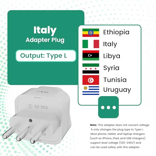 Image of rts India to Italy Plug Adapter Italy Plug Adapter Travel Adaptor Universal Travel Adapter Plug Type L Italian Converter Power Adapter for Chile /Rome /Ethiopia /Libya /Syria /Tunisia /Uruguay
