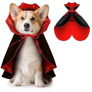 HSSPYY Halloween Hundeumhang, Verstellbarer Vampir-Umhang in Rot-Schwarz für mittelgroße Hunde Stehkragen & Doppelfixierung robust & komfortabel Kostüm für Halloween & Fotos - M (50 cm)