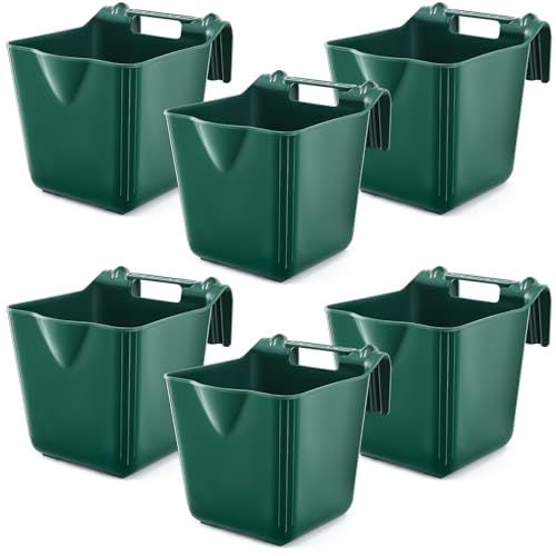 Image of Marsui 6 Pcs 15 Quart Horse Feeders for Stall Hook Over Hanging Fence Hay Feeder Mountable Livestock Plastic Feed Bucket for Farm Stalls Pasture, Stable to Feed Horses Sheep Cattle Cows Etc (Green)