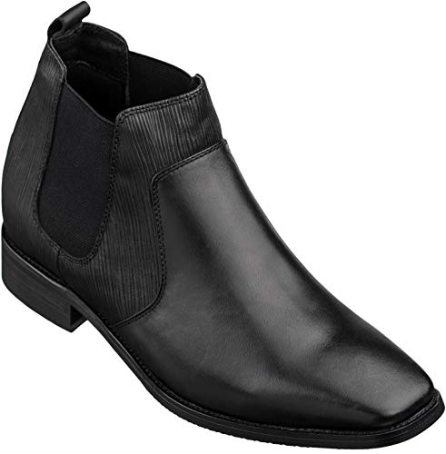 Image of CALTO Men's Invisible Height Increasing Elevator Shoes - Black Premium Leather Slip-on High-top Chelsea Boots - 2.8 Inches Taller - T54021 - Size 10.5 D(M) US