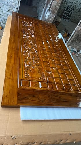 Image of MDF Wooden with HDMR Waterproof Wooden Made Fancy Gate for Your Home and Kitchen Front Door with Unique and Stylish Design Hand Carved Size 39x81 Inch Thickness 1.5 Inch Brown