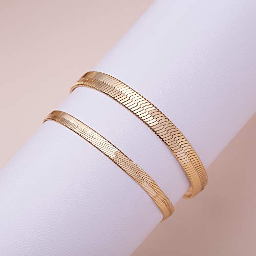 Wowshow Real Gold Plated Snake Chain Bracelet Flat Herringbone Chain Link Bracelet for Women 7INCH 4.5MM 7MM3
