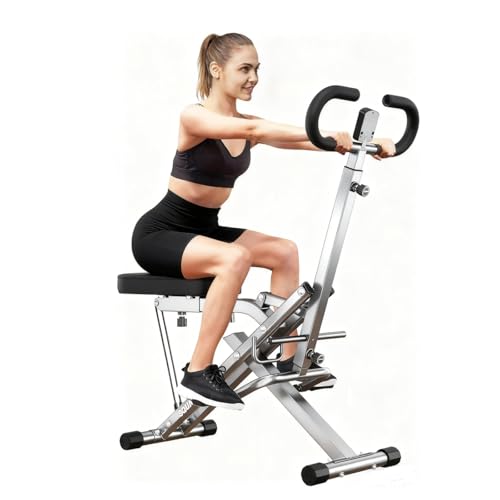 SogesPower Squat Trainer Squat Machine Heimtrainer Bauchtrainer Beintrainer Kniebeuger Trainer Fitnessgerät für Bein- und Rumpfmuskulatur mit verstellbarem Sitz (0-12 cm) in Schwarz/Silber.