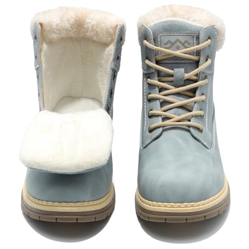 Image of COTTIMO Snow Hiking Winter Boots for Women - Casual Brown Combat Work Boot - Non-slip Fur-Lined Ankle Boots - Fashion Boots Waterproof Leather Shoes