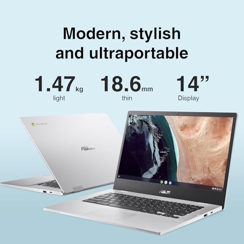 Image of ASUS CX1 Everyday Value Chromebook 14.0 inch HD Display (Intel Celeron N4500, Intel UHD, 4GB LPDDR4X, 320GB Storage (64GB SSD + 256GB Micro SD Card), Webcam, WiFi 6, BT 5.2, Chrome OS (Renewed)
