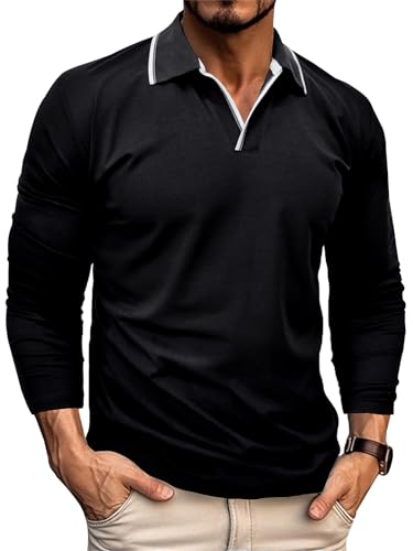 Zetieny Polo Manga Larga Hombre Slim Fit Camiseta Basic Golf Tennis Poloshirt Casual T Shirt Top