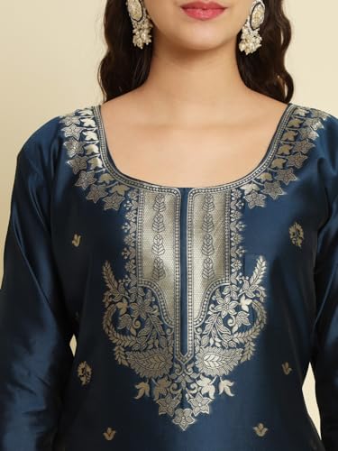 Image of VredeVogel Women's Cotton Silk Jacquard Kurta Pant Set with Banarasi Silk Dupatta