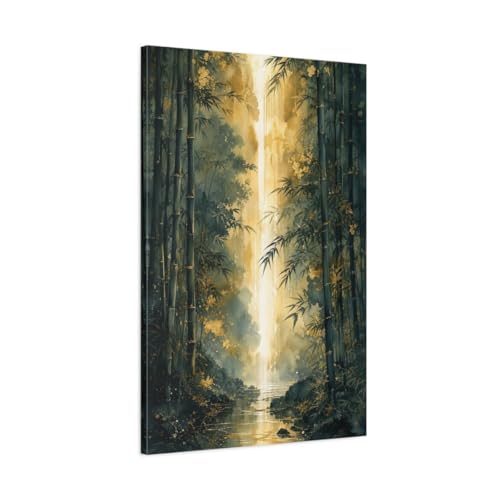 Toile bambou vert et or 60x90 cm pour sublimer votre salon au-dessus du canapé
