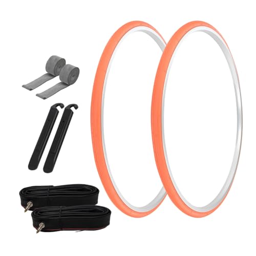 Tire 700 X 25 Orange/orange Sidewall (2) Tires W/tubes 33mm Presta Valve, Rim Strips & Tire Levers P-1035