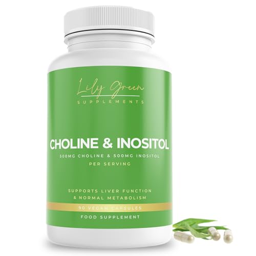 Lily Green Choline & Inositol Capsules | High Strength Choline and Inositol Supplement | 1000mg Per Serving | 90 Vegan Capsules | Made in UK