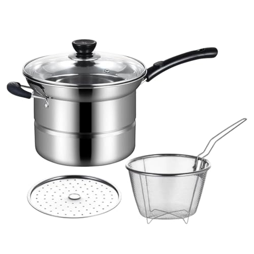 Olla de cocción de fideos, olla de cocción freidora profunda - olla multifunción de acero inoxidable con tapa,Herramientas de cocina para papas fritas, mariscos, camarones,