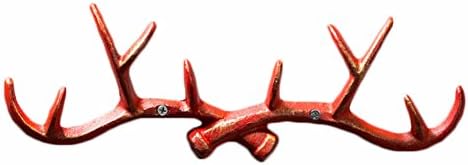 Vintage Cast Deer Antlers Wall Hooks (10 Hooks) Coat Rack Decorative for Hanging Hat Scarf Bag Key Clothes Bathroom Kitchen Towel Holder Christmas Reindeer Deer Hanger Wall Wedding Gift (Red)