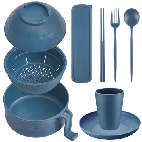 Romooa 6 Pcs Microwave Ramen Cooker Set 40oz Bowl, Dark Blue