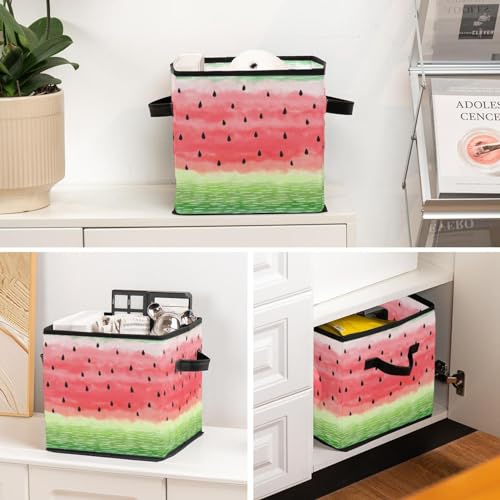 Boîte de rangement cube pastèque en tissu pliable avec poignées - 6