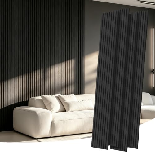 RITOLLO Wood Panels for Wall, Acoustic Wall Panels 92.5 x 11 in, 4 Pack, 3D Wood Slat Sound Absorbing Panels for Interior Wall Decor, Home Office Studio (Wood Black)