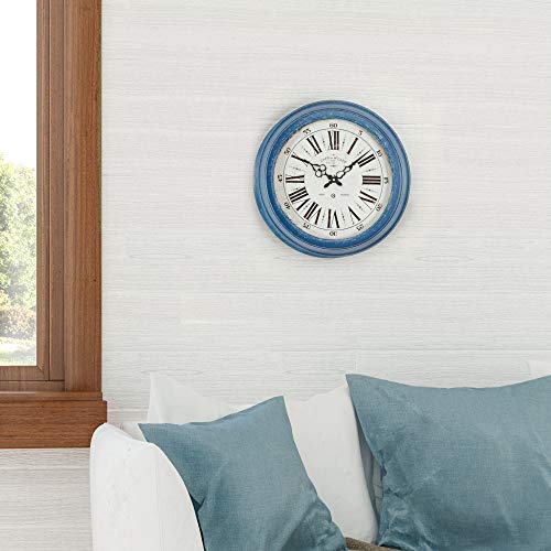 Yosemite Home Decor Circular Iron Wall Clock, Blue Frame, White Face, Black Text, Black Hands #TOP2