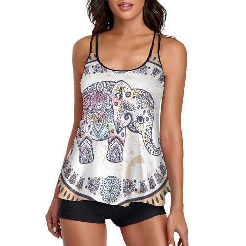 Bikini avec short de garçon et robe de plage imprimé mandala éléphant