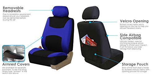 Image of FH Group Universal Car Seat Covers Front Set for SUV Truck Sedan Vans | All-Purpose Cloth Seat Cover Set Airbag Compatible Washable Split Bench Protector Interior Upgrade - Blue