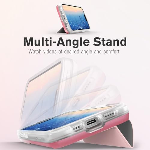 VENA vCommute Wallet Case Compatible with Apple iPhone 17e/16e (6.1"), (Military Grade Drop Protection) Flip Leather Cover Card Slot Holder with Kickstand - Pastel Pink — view 4