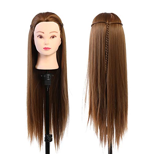 Mannequin Head with Human Hair, Golden Brown Fiber Hair Cosmetology Mannequin Head Training Head - Image 4