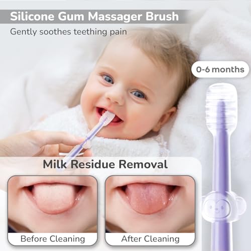 Image of R for Rabbit Tiny Smiles Pixie 3-in-1 Baby Toothbrush Set BPA-Free Silicone | Gum Massager, U-Shape & Toddler Brush with Travel Case (3Pcs) | Ultra Soft Teeth Cleaner for 0-18 M Babies (Purple)