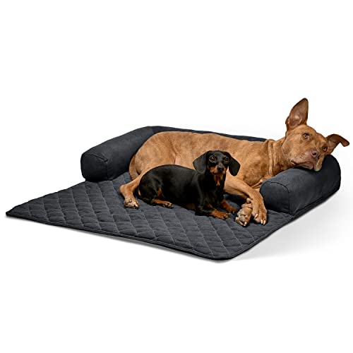 Lous Sofaschutz Hund – Hundedecke Sofa Hundebett Couch – Handgefertigte Hundematte mit Rand – Waschbar bis 90 Grad und besonders kuschlig – Größe: XL ca. 117x97x15cm (Schwarz)