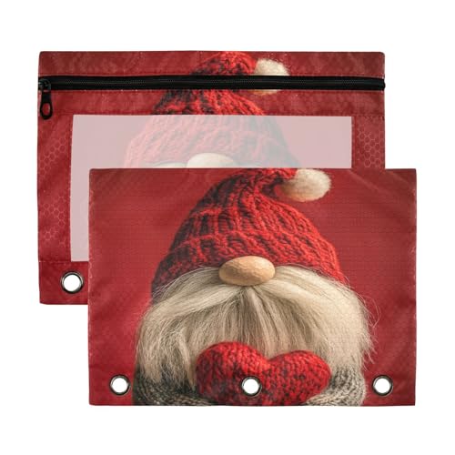 Burbuja Valentine Gnome Hold Heart Pencil Pouch - 3 Ring Binder - Zipper Binder Pencil Pouch with Clear Window for Class Office, 2 Pack -  g403840196p898c956s2138