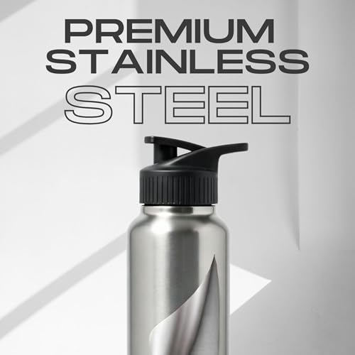 Image of Speedex Customised Stainless Steel Water Bottle 1 Ltr with Name - Personalised Engraved Sipper Cap Bottle for Kids, Men & Women, School, Gym, Office Silver, Set of 1