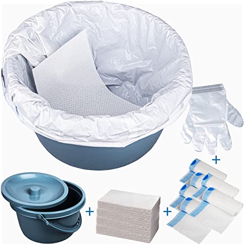 Commode Bucket with Liners and Absorbent Pads - Commode Bucket Replacement Universal Fit - 30 Disposable Bedside Commode Liners and 30 Pads for Adult Commode Chairs Portable & Camping Toilet Bags